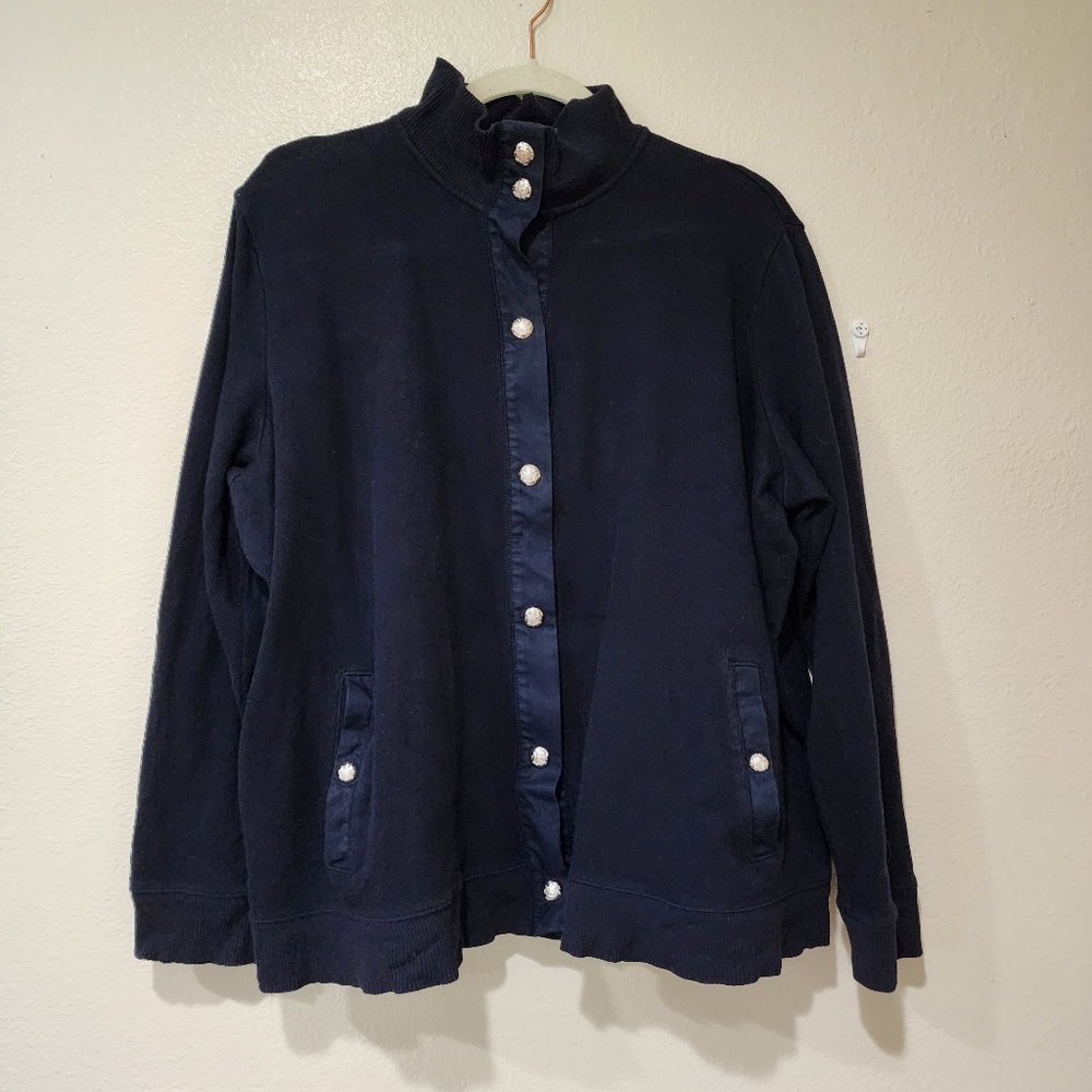 Lauren Ralph Lauren Cardigan Snap Front Silver Crest Snap Front Navy size 2X